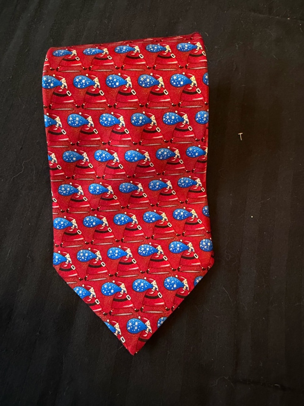Hallmark Red Silk Tie with Blue Ornament Santa Motif